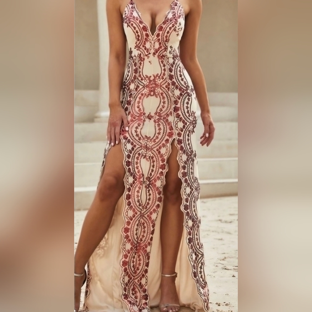New Stunning Maxi Sequin Gown Dress with Slit L
